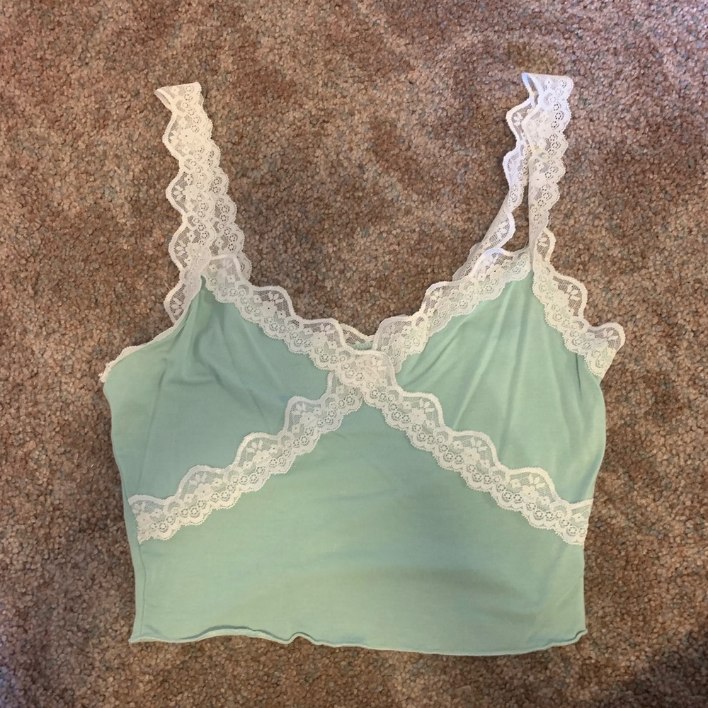 Mint green lace tank top